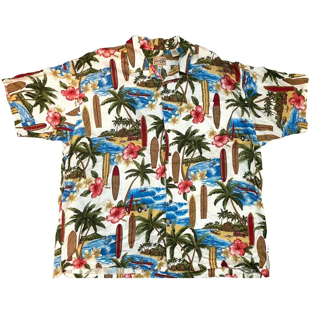 Vtg Eddie D Mens Hawaiian Shir 3XB Short Sleeve 100% Rayon Coconut Shell Buttons